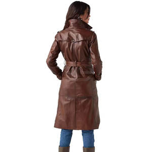 Abrigo Largo de Cuero Genuino para Mujer, Cómodo, Elegante, Corte Entallado, Ropa de Invierno con Cierre de Botones - Product Image 2