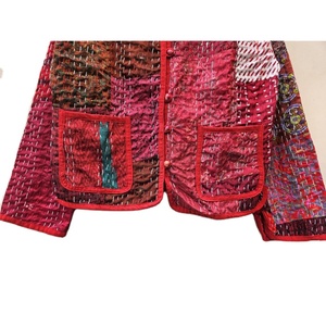 Handmade Silk Patola Gudri Patchwork Red <b>Quilted</b> Eco-Friendly Women's Winter Lightweight Bohemian Style Comfortable <b>Jacket</b> - Product Image 5