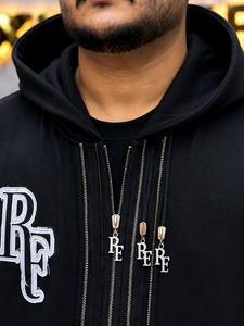 Men's <b>Black</b> Hooded <b>Zip</b>-<b>Up</b> Sweatshirt Regular Fit Streetwear FRENCH TERRY Letter Print Front Zipper Style Embroidery <b>Hoodie</b> - Product Image 3