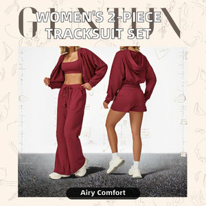 Conjunto Deportivo de 2 Piezas para Mujer, Sudadera con Capucha y Pantalones Anchos con Cierre, Transpirable, para Gimnasio, Running y Descanso - Product Image 2