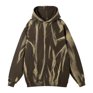 Sweat-shirt à capuche oversize vert tie-dye pour homme, pull décontracté en molleton français avec poche, mélange de coton basique - Product Image 2