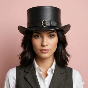 Chapeau haut de forme en cuir personnalisé de haute qualité pour hommes, coiffe structurée classique avec finition de surface premium, design sur mesure et vente en gros - Product Image 3