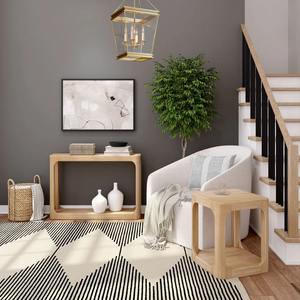 Consola de pasillo larga y estrecha, escritorio moderno minimalista para entrada, mueble con estantes de aspecto de madera, base única tipo trineo, metal para sala de estar - Product Image 2