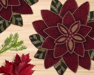 Handmade Luxury Flower Shape Fabric Placemat with Red Poinsettia Design Eco-Friendly Durable Christmas Table Decoration - Product Image 1