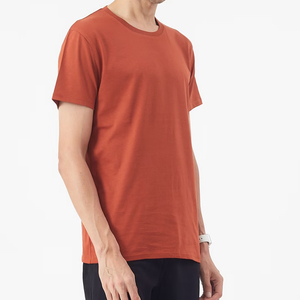 T-shirt à manches courtes pour homme, orange, col rond, coupe classique, couleur unie, décontracté, 100% coton tissé, HIGH STREET, séchage rapide - Product Image 1
