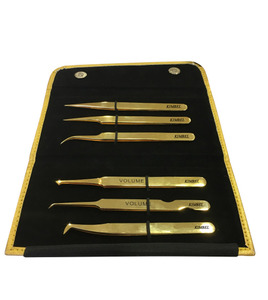 Ensemble professionnel de pinces à épiler d'extension de cils en or rose 6 pièces emballage personnalisé en acier inoxydable pour les techniciens de cils - Product Image 1