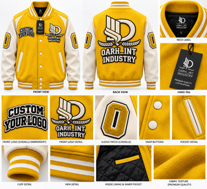 เสื้อแจ็คเก็ตวาร์ซิตี้สีเหลืองขาวสำหรับผู้ชาย OARH_INT INDUSTRY ผ้าฝ้าย 100% ระบายอากาศได้ดี แห้งเร็ว ปักลายแบบกำหนดเองด้านหน้า - Product Image 6