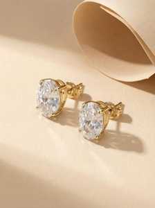 Moissanite <b>Stud</b> Earrings Brilliant Cut 925 Sterling <b>Silver</b> 14K Gold Plated Dainty Bridal Gift For Her Everyday - Product Image 2