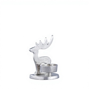 Petit porte-bougie décoratif en métal en forme de renne argenté, porte-bougie en aluminium en forme de tête de cerf, décoration de Noël - Product Image 1