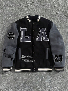 Veste universitaire personnalisée avec manches en cuir, veste de baseball noire brodée, style couple, vente en gros OEM - Product Image 2
