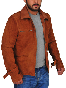 <b>Men's</b> Brown <b>Suede</b> Leather <b>Jacket</b> Stand Collar Casual Winter Wear Regular Fit Streetwear Breathable Eco-Friendly - Product Image 2