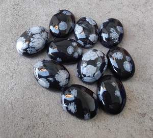 Snowflake <b>Obsidian</b> Cabochon Oval Flat Back Gemstone Loose Stone For <b>Jewelry</b> Making Craft Supplies Collectible - Product Image 5