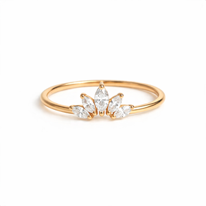 Anillo de Oro Sólido de 14K, Oro Amarillo, Diamante Cultivado en Laboratorio, Corte Marquesa, Anillo de Boda, Anillo Apilable para Novia, Anillo de Promesa Delicado - Product Image 2