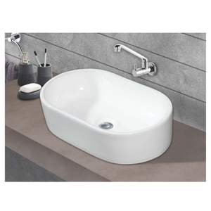 Luxury rectangular wall hung ceramic wash basin 505x305x125mm glossy white floating bathroom sink with half pedestal - Product Image 5