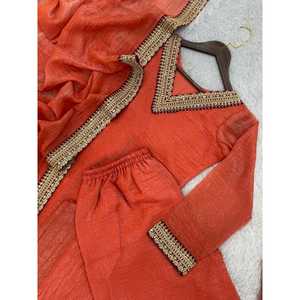 Conjunto de Top, Pantalón y Dupatta para Fiesta, con Bordado, para Mujer - Product Image 6