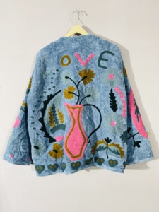 Hand Embroidered <b>Velvet</b> Suzani Jacket – Boho Festival Coat, Floral Paisley Embroidery, Artistic Outerwear - Product Image 5