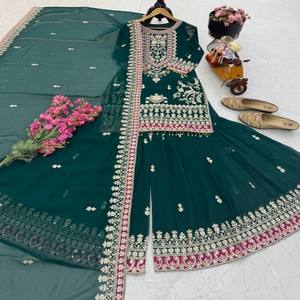VASTRA COTTAGE Elegante Conjunto de Traje Palazzo de Georgette Bordado con Lentejuelas y Dupatta, Colección de Diseñador para Fiesta, para Mujer - Product Image 6