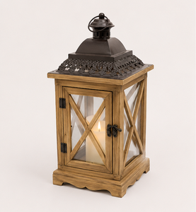 <b>Large</b> Rustic Wooden Candle <b>Lantern</b> with Metal Top Vintage Farmhouse Decorative <b>Lantern</b> for Garden Wedding Decoration - Product Image 6