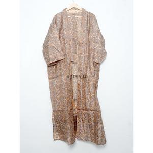 Robe longue imprimée 100 % soie à manches trois-quarts pour femme, idéale pour l'automne/hiver, comme cache-maillot de plage ou tenue de villégiature sexy et respirante - Product Image 6