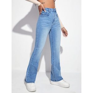 Jeans de Mezclilla Ajustados de Estilo Retro en Azul Hielo, Corte Boot Cut, para Mujer, Verano y Otoño, Cómodos y Transpirables, Talla 26-40 - Product Image 5