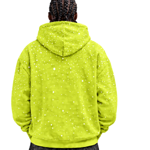 Sweat-shirt à capuche surdimensionné pour homme en molleton épais, imprimé moucheté vert lime, style streetwear décontracté, avec poche kangourou - Product Image 2