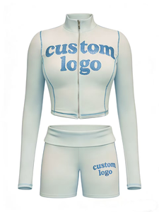 2026 Fashion Trendy Women's Sets Custom Logo 2 Piece Set Women Exposed Seams Zip up Jacket <b>Tight</b> <b>Shorts</b> Yoga Women's Clothing - Product Image 3
