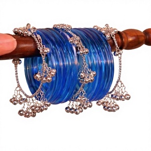 Premium Gold Plated Trendy Multi-Tone <b>Glass</b> & Pearl Kashmiri <b>Bangle</b> Set Model Ombre Finish Glitter Accents Resin Crafts - Product Image 1