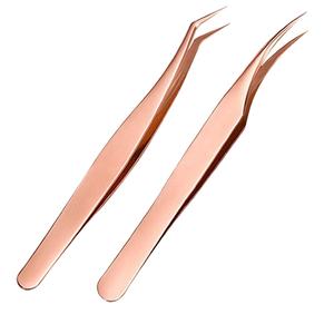 Pinzas de extensión de pestañas de oro rosa de acero inoxidable de alta precisión Pinzas de volumen de logotipo personalizado para uso profesional - Product Image 1