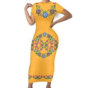 Vestido Ajustado de Manga Corta con Estampado Completo Personalizado, Diseño de Bordado Mexicano, Ropa de Arte Folclórico - Product Image 5