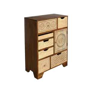 Coffre de rangement vintage en bois de manguier massif sculpté à la main, style bohème rustique, avec armoire latérale et porte, meuble multifonction écologique de 4 pieds - Product Image 2
