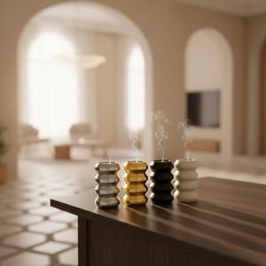 Brûleur à encens en métal côtelé moderne, porte-encens Oud arabe de luxe pour la décoration intérieure du Moyen-Orient, disponible en Or, Argent, Noir Mat, Crème - Product Image 6