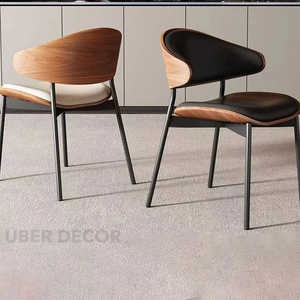 ARCADIA <b>Mid</b>-<b>Century</b> Modern <b>Dining</b> <b>Chair</b> with Walnut-Style Sculpted Backrest for Kitchen Living Room & Lounge Use - Product Image 2