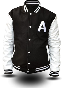 Black ROLEIN SPORTS Unisex Varsity Jacket Preppy Style Breathable Windproof Mandarin Collar Polyester Letter Front Single <b>Button</b> - Product Image 5