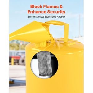 Bidon de sécurité jaune en acier inoxydable de 5 gallons de type I avec pare-flammes et couvercle auto-fermant pour diesel - Product Image 6
