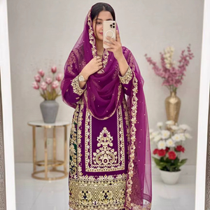 Collection de mariage de créateurs : Costume en faux georgette avec broderies riches et dupatta traditionnel - Product Image 1