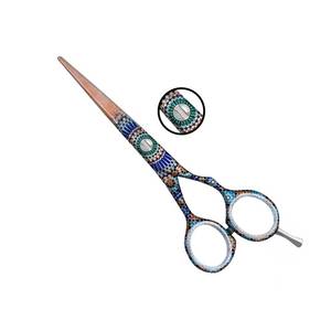Ciseaux de coiffure professionnels en acier inoxydable, lame tranchante, manche long, pour droitiers, motif décoratif - Product Image 1
