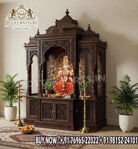Mandir de Madera Artesanal para el Hogar, Pooja Ghar, Madera de Teca con Acabado Negro, Estilo Tradicional, Personalizado, Envío Marítimo, Venta en Línea en Australia - Product Image 4