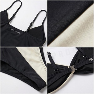 Ensemble de bikini color block pour femme, haut bandeau et bas string, avec bordure contrastante, maillot de bain extensible - Product Image 4