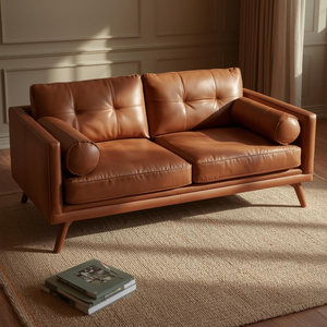 Sofá de Cuero Genuino de Primera Calidad, Fabricado en Vietnam, de 2 Plazas, Estilo Moderno de Mediados de Siglo, para Sala de Estar - Product Image 3