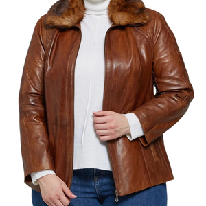 Women's Motorcycle Jacket PU Shell Fox Fur Collar Zipper Closure Winter Casual Wear Solid Color Full Sleeve Nylon Eco-Friendly - Product Image 1