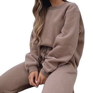 Women's <b>Brown</b> Solid Printed Breathable Lightweight Hooded Full Sleeve Regular Fit Casual Sweatshirt <b>Joggers</b> Set Side Pockets - Product Image 3