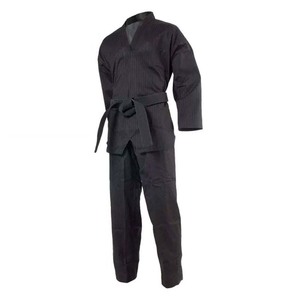 Uniforme de Taekwondo Azul Sólido con Ribete, Cuello en V, Dobok de Artes Marciales, Traje de Entrenamiento de Tela Acanalada con Cinturón a Juego, Nuevo - Product Image 2