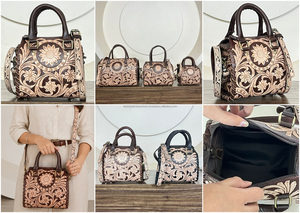 Sacs de voyage vintage en cuir véritable sculpté à la main, nouveau style boutique, motif floral, sac à bandoulière pour hommes et femmes - Product Image 3