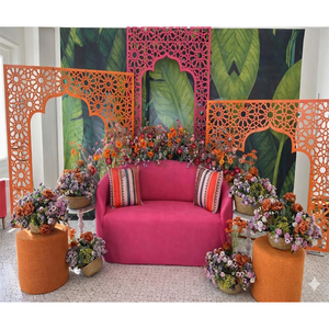 กรอบเลเซอร์คัทสีสันสดใสสำหรับงานแต่งงานแบบอินเดีย ฉากหลังลายโมร็อกโกแบบล่าสุด แผงฉากหลังสีสันสดใสสำหรับงานซันเกต ตกแต่งเวทีในสหราชอาณาจักร - Product Image 1