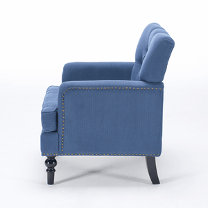 Fauteuil club capitonné avec accoudoirs boutonnés, en tissu lin et velours côtelé, pour chambre et salon, style Mid-Century - Product Image 3