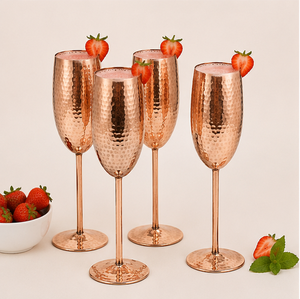 Luxury Hammered Pure Copper Champagne Flutes Set Unbreakable Metal <b>Wine</b> <b>Goblets</b> For Wedding Party Handcrafted Rose Gold Barware - Product Image 2