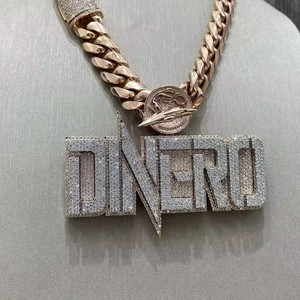 Collar con Colgante de Letra Inicial Personalizado, Chapado en Oro Rosa con Diamantes VVS, Estilo Hip Hop para Hombre, Certificado IGI - Product Image 1