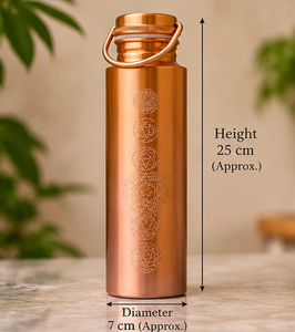 Botella de Agua de Cobre Ecológica Premium con Grabado de Chakra, Tapa de Rosca, Correa Larga para Llevar, Funda Tejida, 900-1000ml, Personalizada para el Hogar - Product Image 1