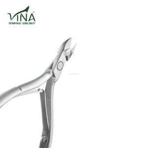 Pince à cuticules grise en acier inoxydable Vina VNC-05 Double ressort semi-courbé professionnel - Product Image 5