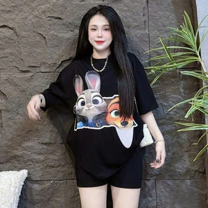 เสื้อยืดลายการ์ตูนน่ารักสำหรับผู้หญิง-ผ้าฝ้ายนุ่มระบายอากาศได้ดี สไตล์ลำลอง เข้ากับกางเกงยีนส์ กระโปรง และกางเกงขาสั้นได้อย่างลงตัว - Product Image 1